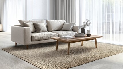 Poster - Scandinavian-style living room decor cozy atmosphere neutral tones indoor contemporary design minimalist vibe