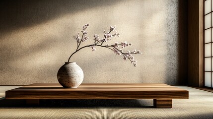 Aufkleber - Serene japanese minimalist interior a tranquil space with artistic decorative arrangements