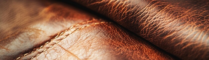 Poster - Detailed close up shows stitched and textured brown leather