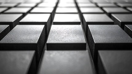 Poster - Abstract dark geometric pattern of cubes or blocks receding into the distance. Used as a background