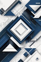 Wall Mural - Abstract Composition of Blue and White Geometric Shapes with Lines and Patterns