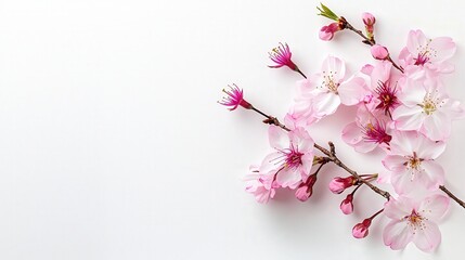 Fototapete - Cherry blossom branch in minimalist composition nature photography calm environment close-up perspective