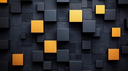 Poster - Abstract geometric pattern of dark and yellow cubes on a textured wall background for a design project
