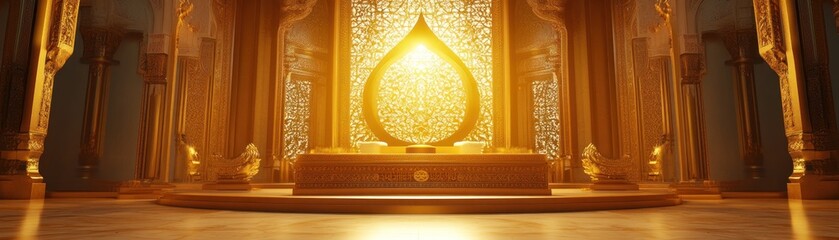 Poster - Golden temple interior with ornate details and central altar