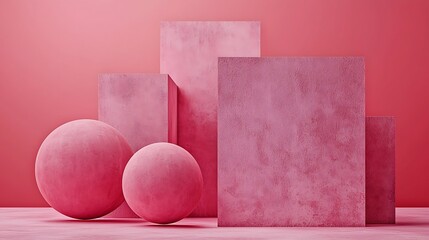 Poster - Abstract pink geometric shapes cubes, spheres & rectangles stand out, for branding