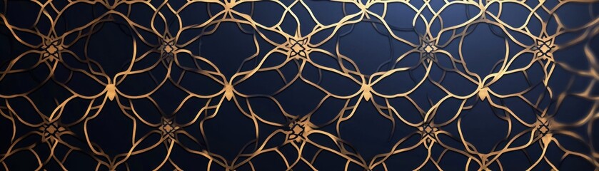 Poster - Golden Floral Network Design on Dark Blue Background