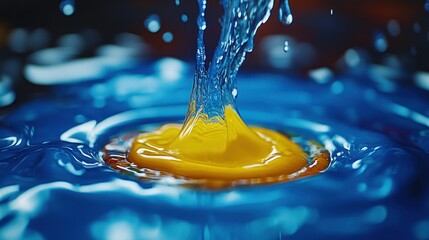 Sticker - Splashing yellow liquid into blue water, vibrant colors, abstract design