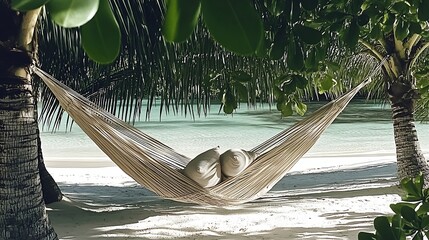 Poster - Cozy Hammock and Cushions Embracing an Exotic Beach Setting : Generative AI