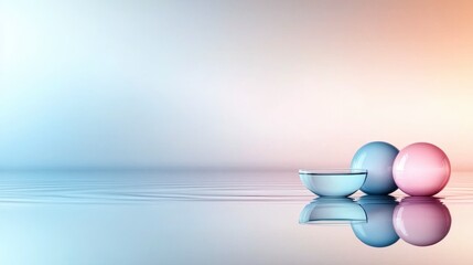 Leinwandbilder - Soft baby blue and pink gradient minimalist still life serenity reflection calm waters tranquil view aesthetic concept