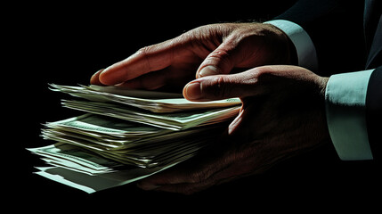 Poster - Businessman human hands arm holding paper money stack vector illustration finance concept