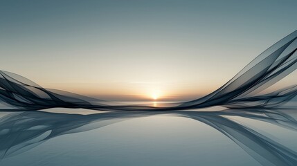 Poster - Serene sunset over converging lines tranquil landscape digital art minimalist style wide angle nature's beauty