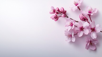 Poster - Delicate cherry blossom branch with soft pink flowers nature scene floral art minimalist style close-up view serenity