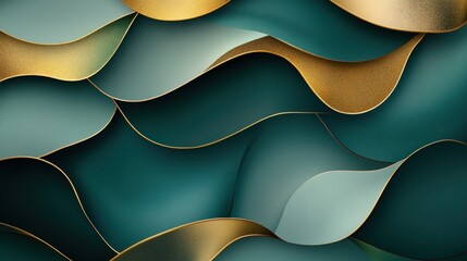 Poster - Abstract Teal and Gold Wave Pattern Design