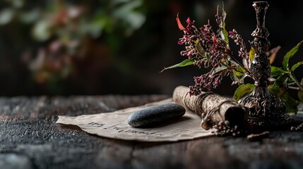 Aufkleber - Artful calligraphy materials display rustic setting still life natural light close-up artistic expression
