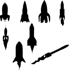 Wall Mural - set of rocket silhouettes in different angles, vector