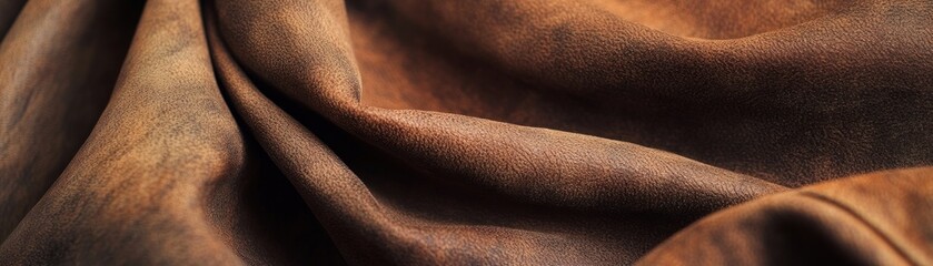 Poster - Close up shot of textured brown leather folds elegantly