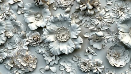 Poster - A detailed arrangement of white flowers creates a stunning wall art display, highlighting intricate designs and craftsmanship