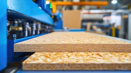 Aufkleber - Oriented strand board being processed by industrial machinery