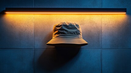 Wall Mural - Beige Bucket Hat Illuminated Against a Wall