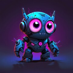 Wall Mural - Cyberpunk-Cute Robot: Neon Glow