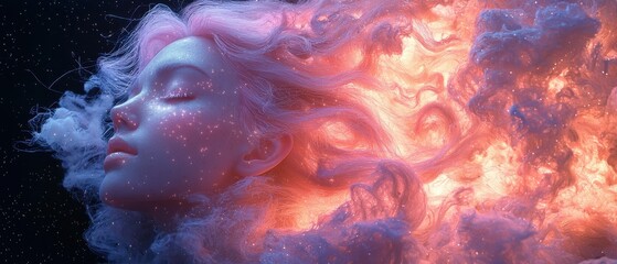 Poster - The creation of the universe by a pinkskinned goddess in a cosmic dreamscape