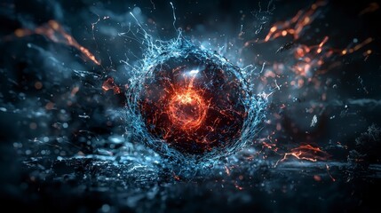 Poster - Dynamic energy sphere abstract environment 3d visual futuristic setting close-up view bold human experience concept
