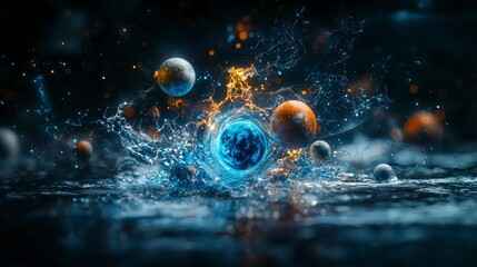 Aufkleber - Cosmic scene of emotional planets exchanging energy outer space digital art intense atmosphere dramatic viewpoint