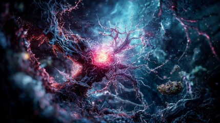 Poster - Cosmic connection symbiotic relationships in space nebula digital art abstract close-up interconnectedness