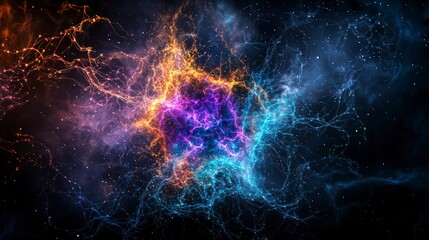 Poster - Celestial light threads illuminating cosmic network space digital art universe abstract cosmic connections