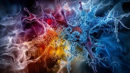 Poster - Abstract representation of genetic diversity in colorful microbial structures science digital art environment