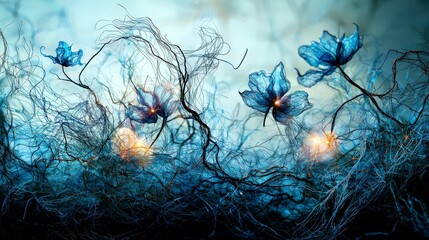 Aufkleber - Dreamlike mindscape of translucent wires and flowers ethereal environment artistic creation