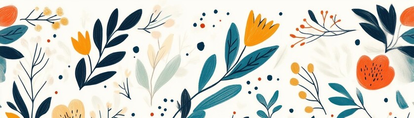 Poster - Whimsical floral pattern with a white backdrop is depicted here