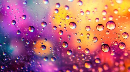Poster - Colorful water droplets cling to a blurred abstract background