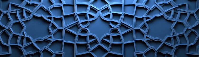 Poster - Intricate geometric pattern in shades of blue creates depth