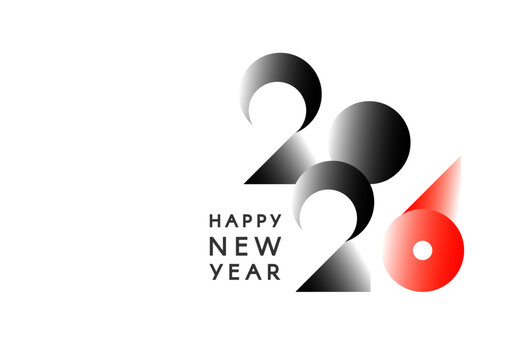 Happy New 2026 Year minimal text design isolated on white. Banner, poster, header and card template.