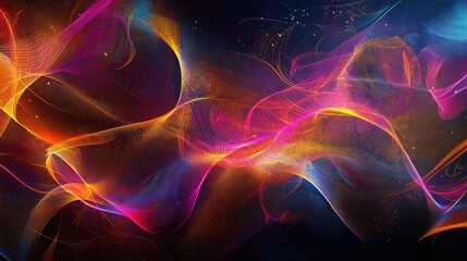Poster - A vibrant abstract background of flowing golden lines and glowing particles, emanating elegance and motion.