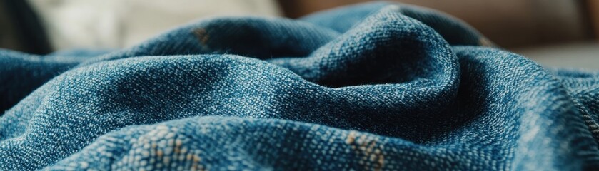 Poster - Blue Denim Fabric Texture Close Up Shot