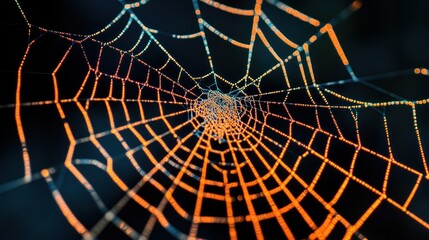 Poster - Dewdrops Adorn Intricate Spiderweb Design