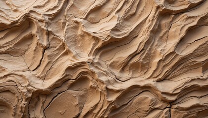 Poster - Textured Light Brown Surface. Wavy Patterns Create Natural Ripples. Eroded Rock. Organic Feel. Fine Cracks Add Depth. Geological Artistry. Earthy Tones. Natural Processes.