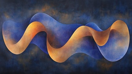 Poster - Abstract Waves of Blue and Gold Hues