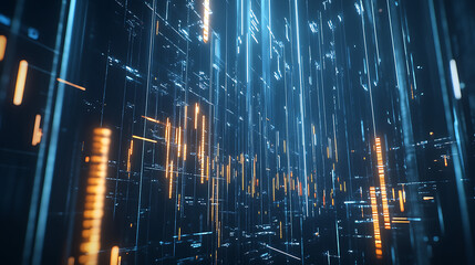 Fototapete - A futuristic digital landscape with glowing lines and data streams, creating a sense of depth and technology.