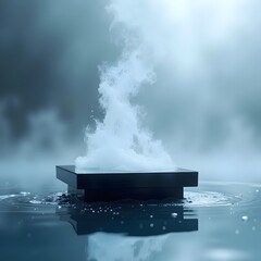 Wall Mural - Ethereal Beauty: Black Acrylic Base and Floating Mist on Icy Blue Water