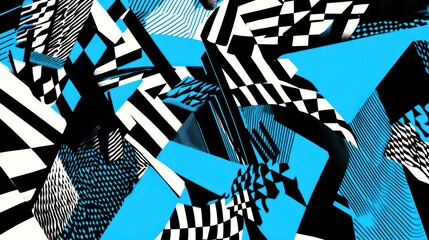 Poster - Abstract Blue Black White Geometric Pattern Design