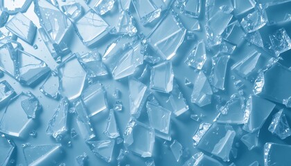 Aufkleber - Shattered Glass Art. Delicate Shards on Blue. Light Reflecting off Sharp Edges. Fragility and Beauty Combined. Transparent Fragments Create Intricate Pattern. Stunning Visual Texture with Soft