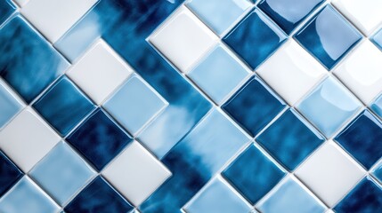 Poster - An intricate mosaic pattern featuring varying shades of blue and white tiles beautifully crafted to add elegance and artistry to any interior design or decor.