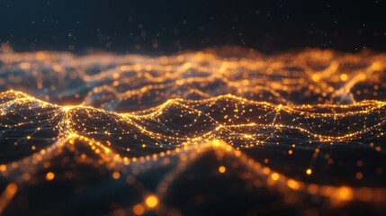 Poster - Golden Network Illuminating Wavy Abstract Landscape