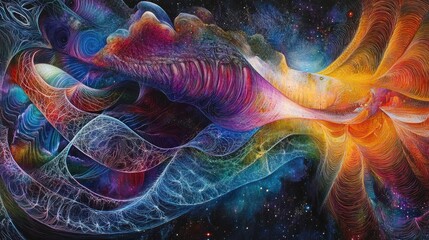 Poster - Abstract Cosmic Nebula Swirling Vibrant Hues