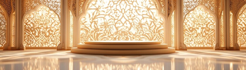 Poster - Elegant golden stage with intricate arabesque patterns and ornate details