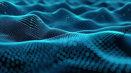 Poster - Dynamic blue waves ripple through a digital landscape, showcasing an intricate pattern of dots and fluid motion in real time