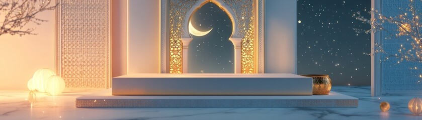 Aufkleber - Elegant islamic theme podium with crescent moon and stars
